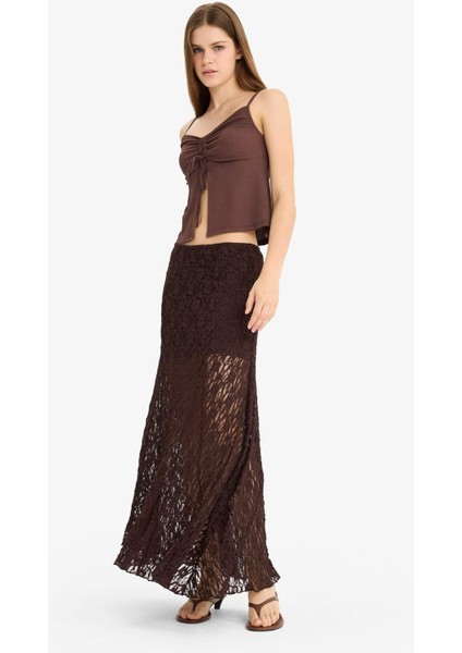 Yüksek Bel Dantel Maxi Etek F8063AX25SM