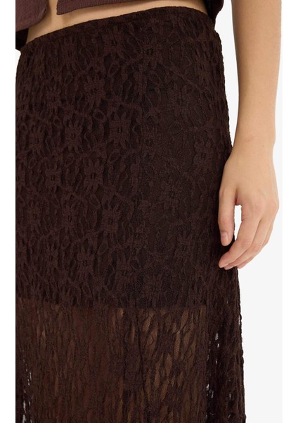 Yüksek Bel Dantel Maxi Etek F8063AX25SM