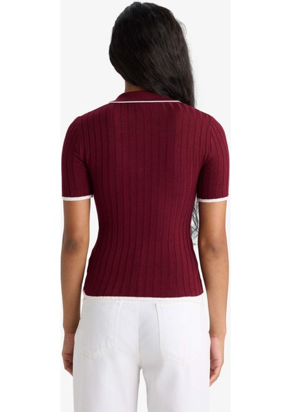 Fitted Polo Yaka Triko Kısa Kollu Kazak F7771AX25AU