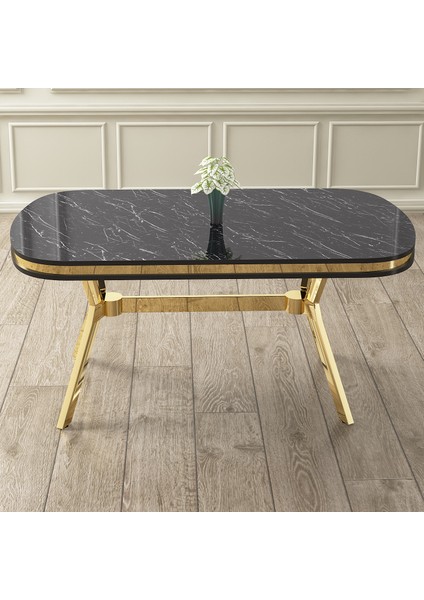 Olya Serisi 90X168 Lak Panel Sonata Masa Takımı Gold Ayaklı 6 Sandalye fiyatları