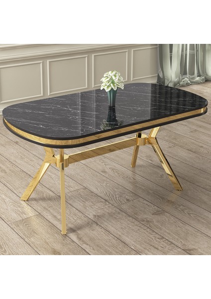 Olya Serisi 90X168 Lak Panel Sonata Masa Takımı Gold Ayaklı 6 Sandalye modelleri