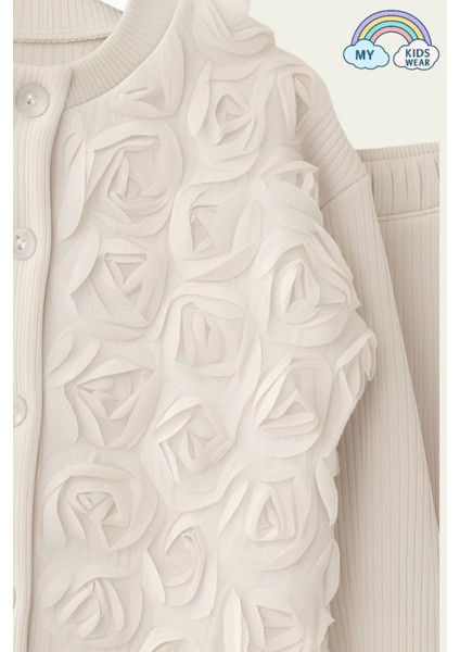 Kız Çocuk Tül Gül Aplikeli Triko Hırka Ikili Takım 3-10 Yaş 12302 fiyatları