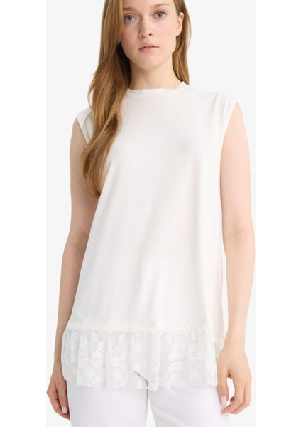 Regular Fit Bisiklet Yaka Dantel Detaylı Kolsuz Tunik F9444AX25HS