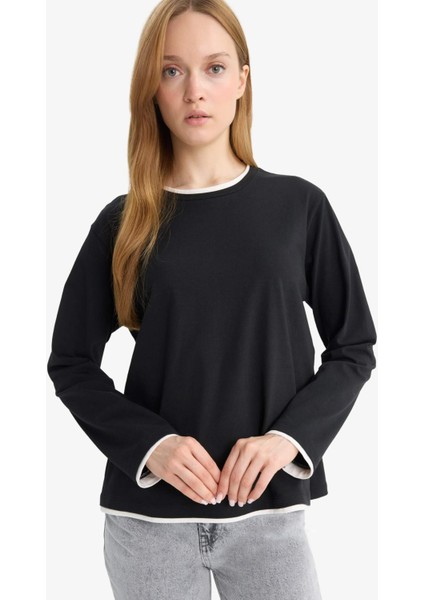 Regular Fit Bisiklet Yaka Uzun Kollu Tişört Tunik F9451AX25AU