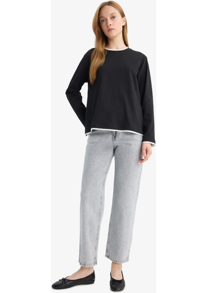 Regular Fit Bisiklet Yaka Uzun Kollu Tişört Tunik F9451AX25AU