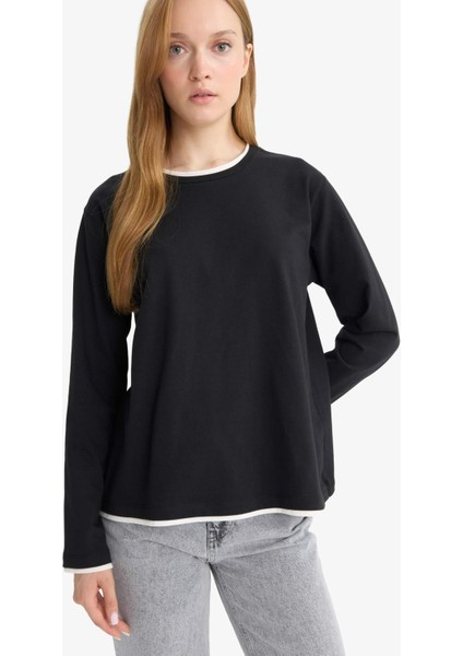 Regular Fit Bisiklet Yaka Uzun Kollu Tişört Tunik F9451AX25AU