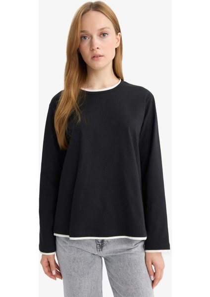 Regular Fit Bisiklet Yaka Uzun Kollu Tişört Tunik F9451AX25AU