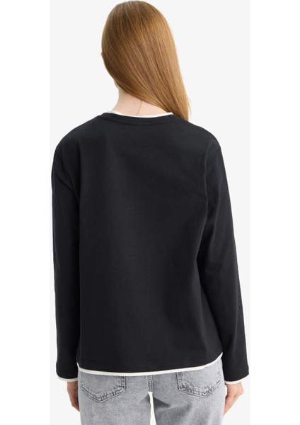 Regular Fit Bisiklet Yaka Uzun Kollu Tişört Tunik F9451AX25AU