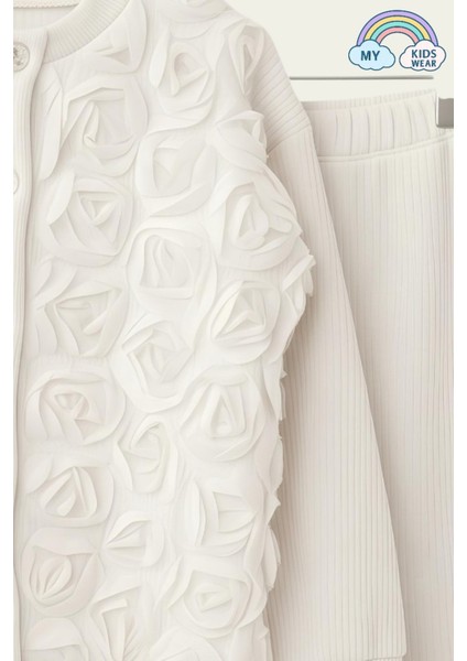 Kız Çocuk Tül Gül Aplikeli Triko Hırka Ikili Takım 3-10 Yaş 12303 fiyatları