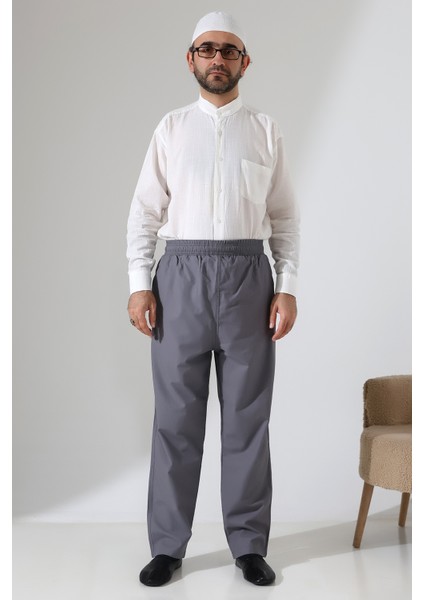 Erkek Lastikli Bel Cepli Hac Umre Keten Şalvar Pantolon - Antrasit (Vşn) modelleri