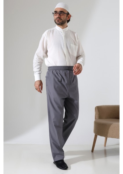 Erkek Lastikli Bel Cepli Hac Umre Keten Şalvar Pantolon - Antrasit (Vşn) fırsatları