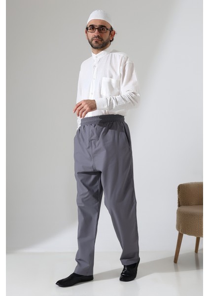 Erkek Lastikli Bel Cepli Hac Umre Keten Şalvar Pantolon - Antrasit (Vşn) indirimleri