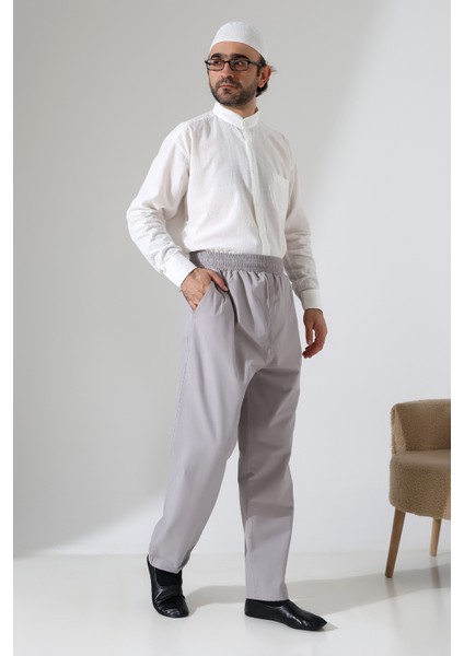 Erkek Lastikli Bel Cepli Hac Umre Keten Şalvar Pantolon - Gri (Vşn) fiyatları