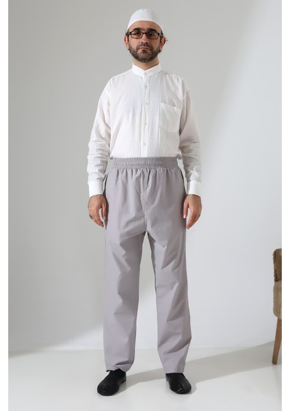 Erkek Lastikli Bel Cepli Hac Umre Keten Şalvar Pantolon - Gri (Vşn) fırsatları