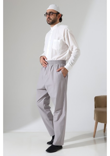 Erkek Lastikli Bel Cepli Hac Umre Keten Şalvar Pantolon - Gri (Vşn) indirimleri