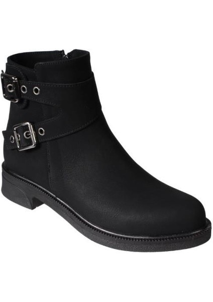 Yazkış Kadın Siyah Mat Cilt Yanı Tokalı Düz Taban Bot