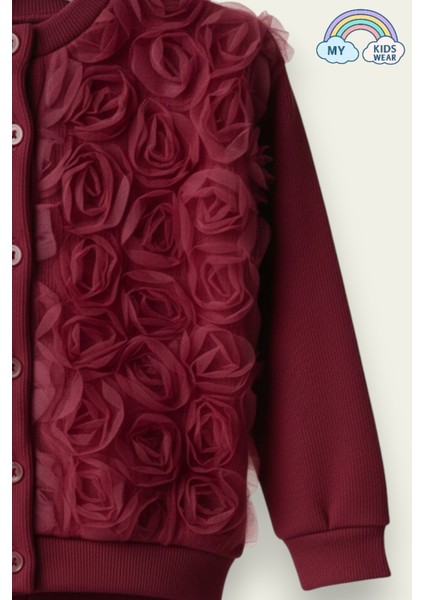 Kız Çocuk Tül Gül Aplikeli Triko Hırka Ikili Takım 3-10 Yaş 12298 fiyatları