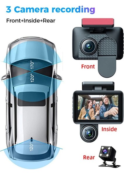 Kcr-6 3 Kanallı Full Hd 1080P Araç Kamerası | G-Sensör | Gece Görüş | Park Asistanı modelleri