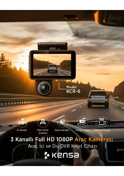 Kcr-6 3 Kanallı Full Hd 1080P Araç Kamerası | G-Sensör | Gece Görüş | Park Asistanı fırsatları