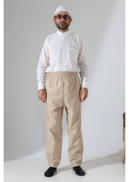 Erkek Lastikli Bel Cepli Hac Umre Keten Şalvar Pantolon - Bej (Vşn) modelleri