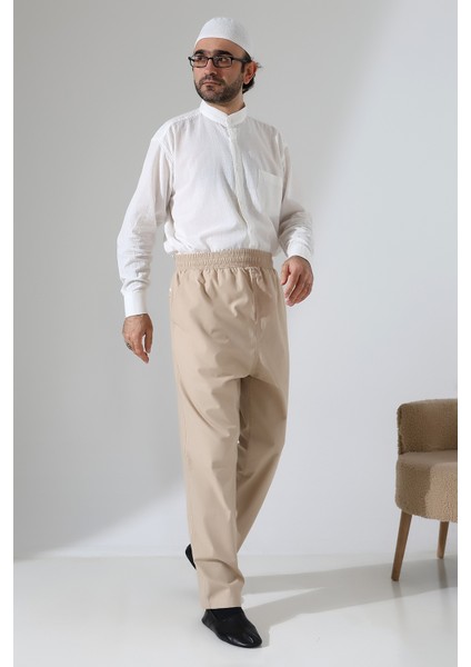 Erkek Lastikli Bel Cepli Hac Umre Keten Şalvar Pantolon - Bej (Vşn) fırsatları