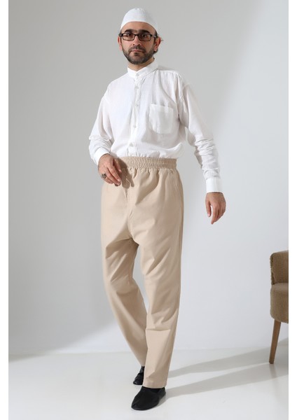 Erkek Lastikli Bel Cepli Hac Umre Keten Şalvar Pantolon - Bej (Vşn) indirimleri