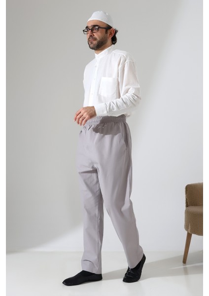 Erkek Lastikli Bel Cepli Hac Umre Keten Şalvar Pantolon - Gri (Vşn) modelleri