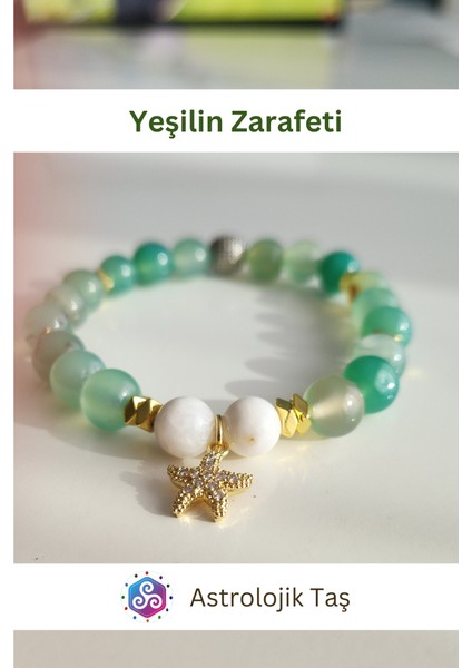 Yeşilin Zarafeti Doğal Taş Bileklik (Kutup Yıldızı Aksesuarlı) Akik & Ay Taşı fiyatları
