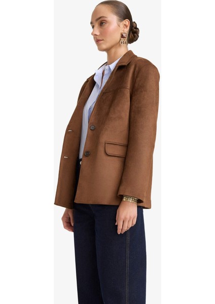 Regular Fit Ceket Yaka Süet Blazer Ceket E7236AX25AU