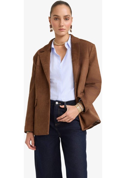 Regular Fit Ceket Yaka Süet Blazer Ceket E7236AX25AU