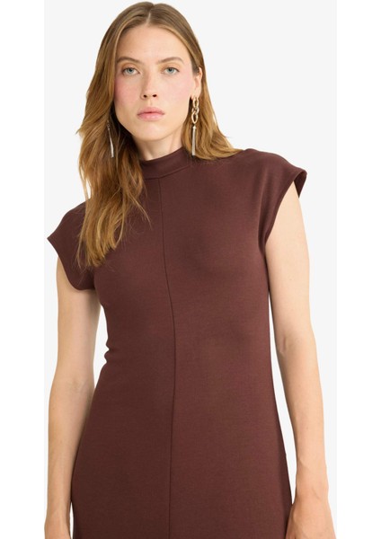 Yarım Balıkçı Yaka Ribana Kısa Kollu Midi Elbise F9956AX25AU