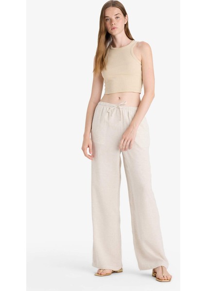 Wide Leg Cepli Yüksek Bel Standart Boy Keten Karışımlı Pantolon F5024AX25AU