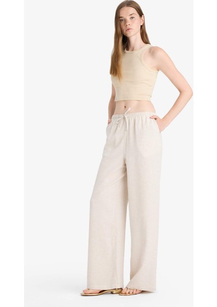 Wide Leg Cepli Yüksek Bel Standart Boy Keten Karışımlı Pantolon F5024AX25AU