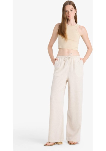Wide Leg Cepli Yüksek Bel Standart Boy Keten Karışımlı Pantolon F5024AX25AU