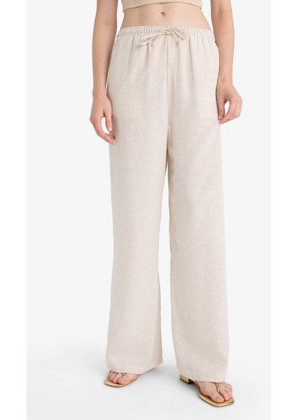 Wide Leg Cepli Yüksek Bel Standart Boy Keten Karışımlı Pantolon F5024AX25AU