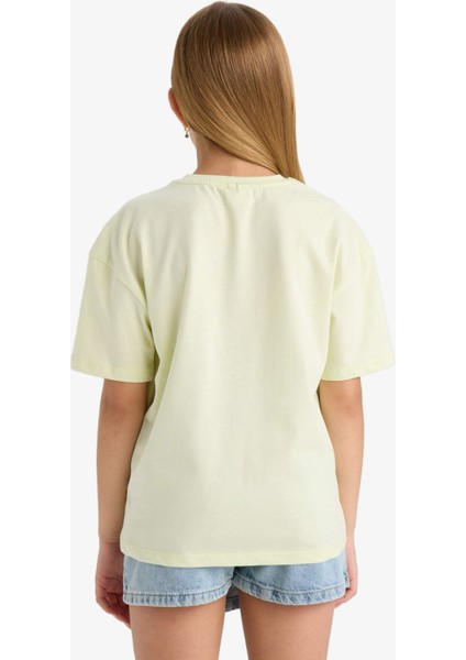 Kız Çocuk Relax Fit Bisiklet Yaka Baskılı Kısa Kollu Tişört F9723A825HS
