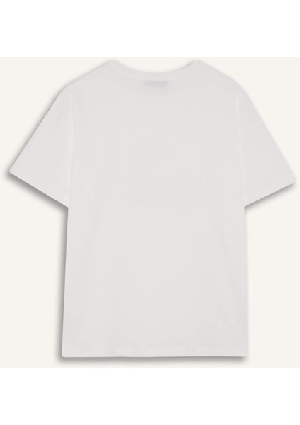 Regular Fit Bisiklet Yaka Çiçek Baskılı Kısa Kollu Tişört