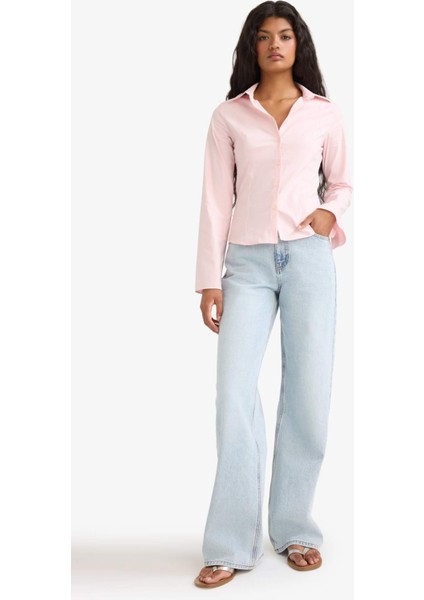 Fitted Poplin Uzun Kollu Gömlek