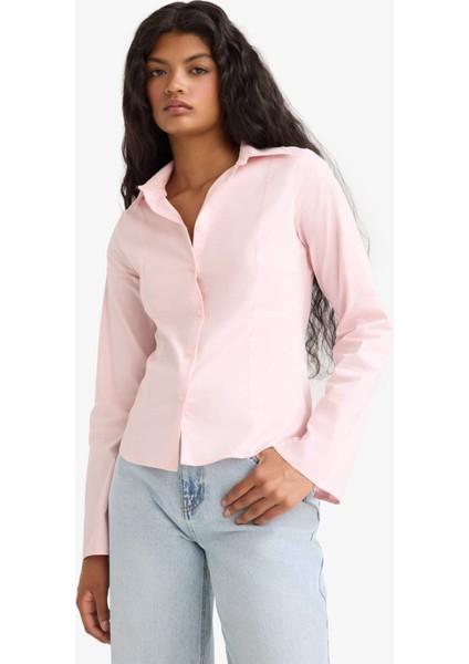 Fitted Poplin Uzun Kollu Gömlek