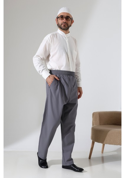 Erkek Lastikli Bel Cepli Hac Umre Keten Şalvar Pantolon - Antrasit (Vşn) fiyatları