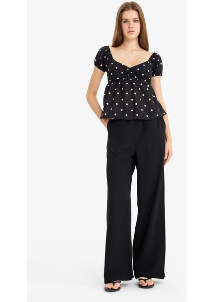 Wide Leg Cepli Yüksek Bel Standart Boy Keten Karışımlı Pantolon F5024AX25AU