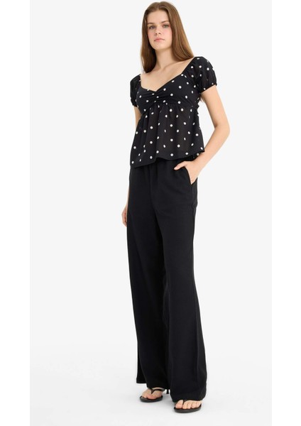 Wide Leg Cepli Yüksek Bel Standart Boy Keten Karışımlı Pantolon F5024AX25AU