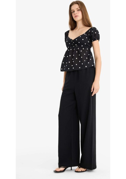 Wide Leg Cepli Yüksek Bel Standart Boy Keten Karışımlı Pantolon F5024AX25AU