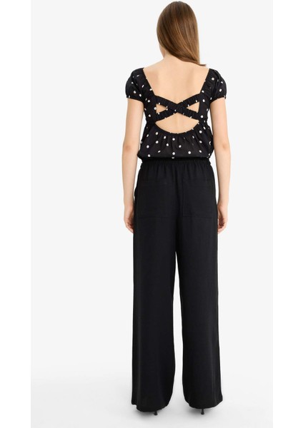 Wide Leg Cepli Yüksek Bel Standart Boy Keten Karışımlı Pantolon F5024AX25AU