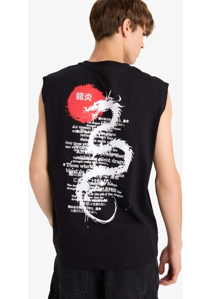 Boxy Fit Baskılı Bisiklet Yaka Atlet G0020AX25HS