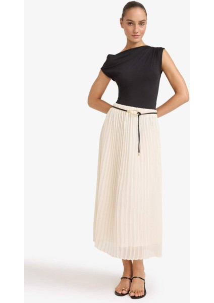 Regular Fit Yüksek Bel Şifon Midi Etek