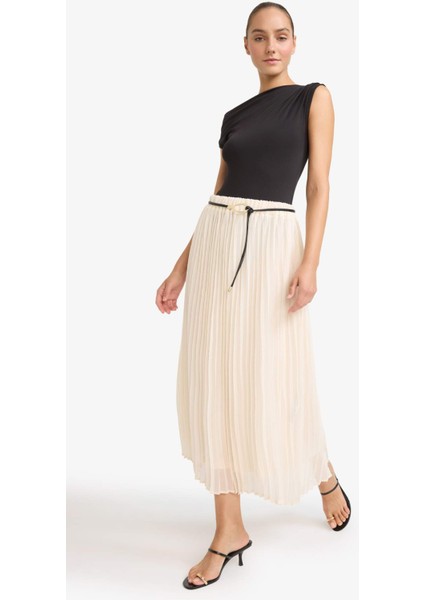 Regular Fit Yüksek Bel Şifon Midi Etek