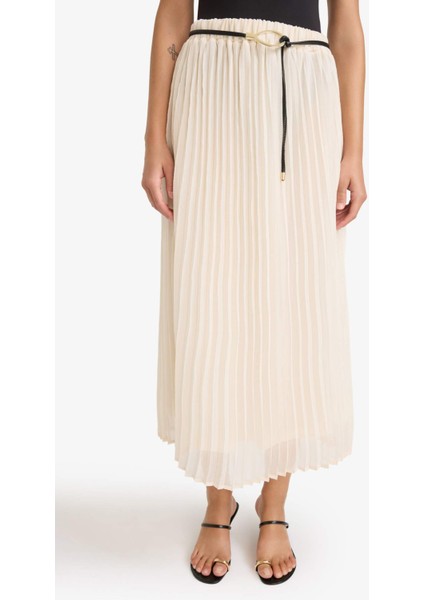 Regular Fit Yüksek Bel Şifon Midi Etek