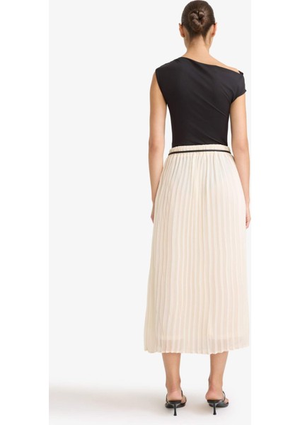 Regular Fit Yüksek Bel Şifon Midi Etek