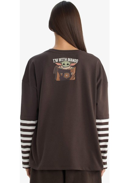 Star Wars Oversize Geniş Kalıp Bisiklet Yaka Uzun Kollu Tişört F8917AX25AU